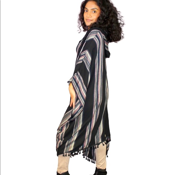 FRINGED SHAWL WRAP W/HOODIE & TASSELS - Picture 3 of 5